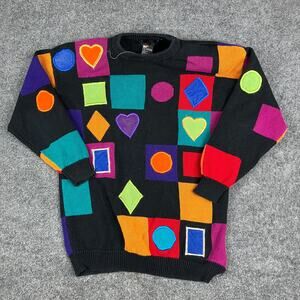 Vintage I.B. Diffusion Sweater Womens M Geometric Bold Shapes 90s Ramie Cotton